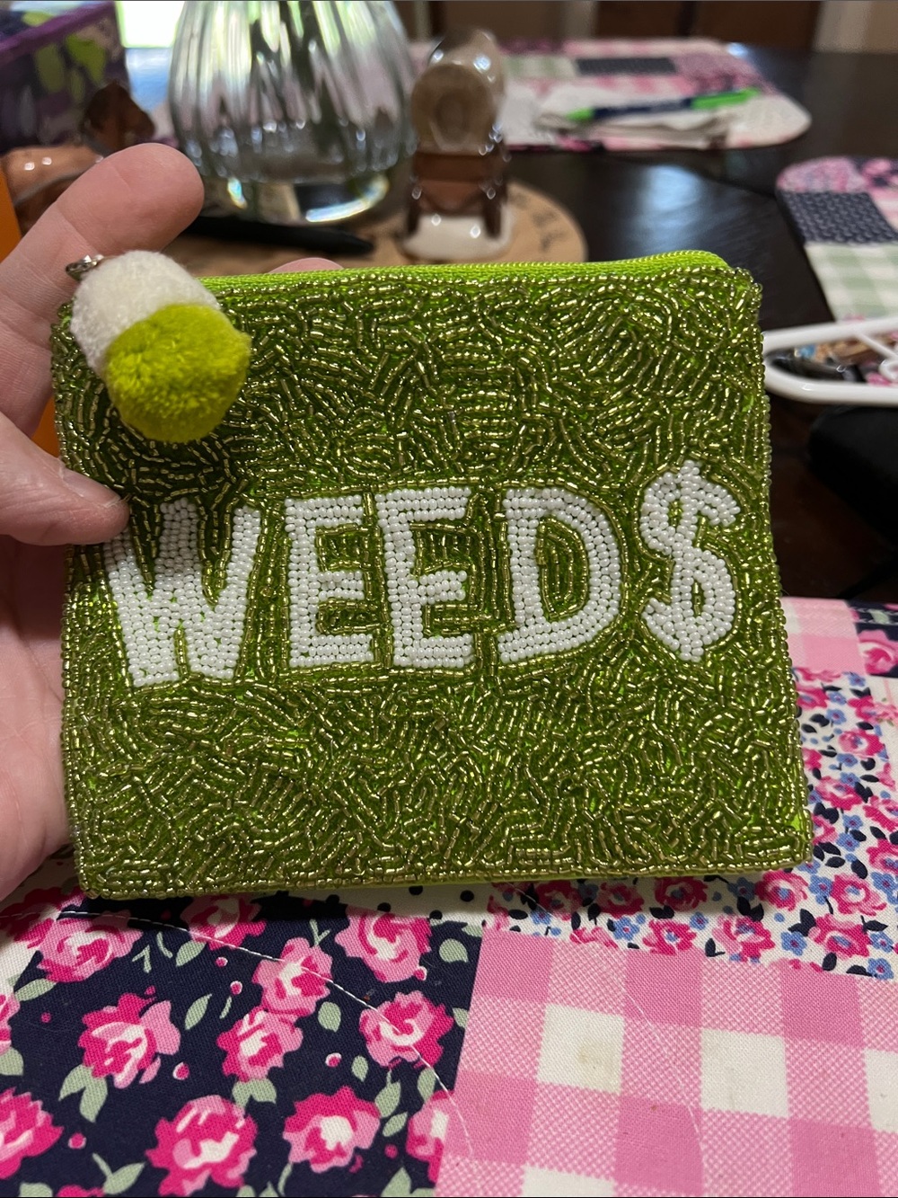 New WEED$ Beaded Coin Purse - Green